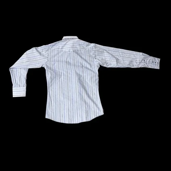 Vintage Panhandle Slim Western Pearl Snap Shirt Blue Striped Long Sleeve USA - Picture 3 of 6